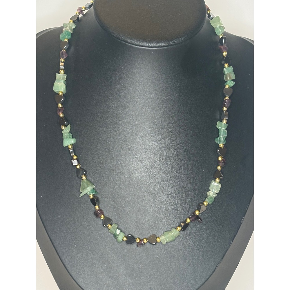 Green Aventurine Hematite Heart Amethyst Beaded Necklace 18 Inch Barrel Clasp‎